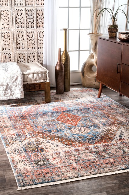 nuLOOM Traditional Olden Tribal Medallion Fringe Area Rug, Blue, 5'x7'9"