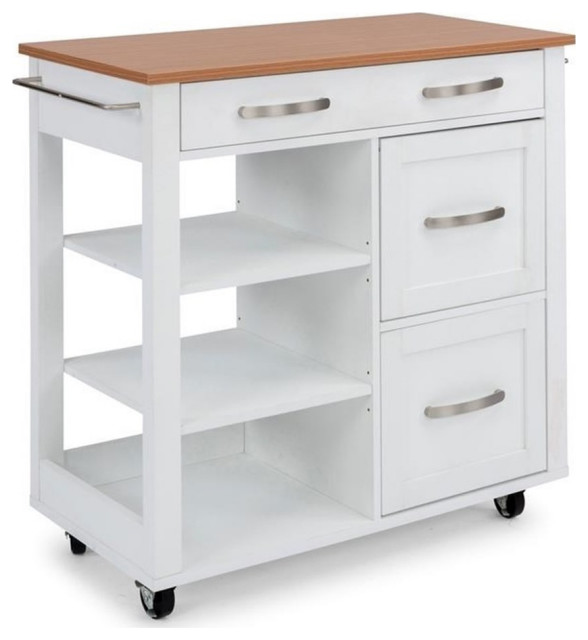 Pemberly Row Contemporary Storage Plus Off White Wood Kitchen Cart