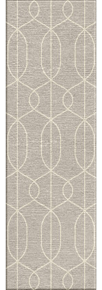 Hand-Made Geometric Pattern Gray/ Ivory Wool Rug (2.6x8)
