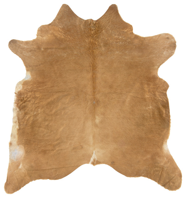 Linon Hand Crafted Cowhide Brown Stencil Rug in Beige