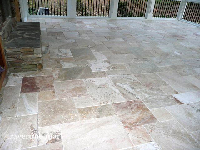 Da Vinci Travertine Tile Traditional Verandah Providence