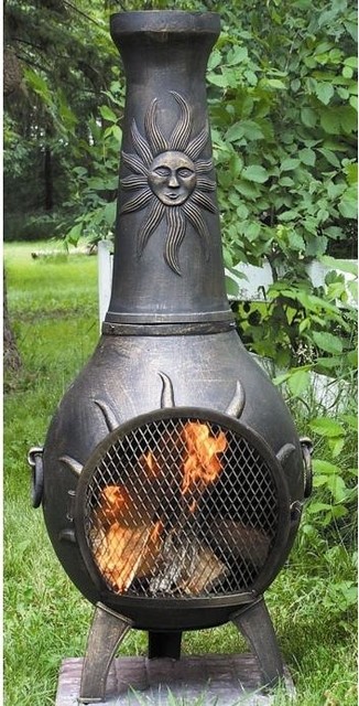 The Blue Rooster Sun Stack Style Cast Aluminum Chiminea - Gold Accent ...