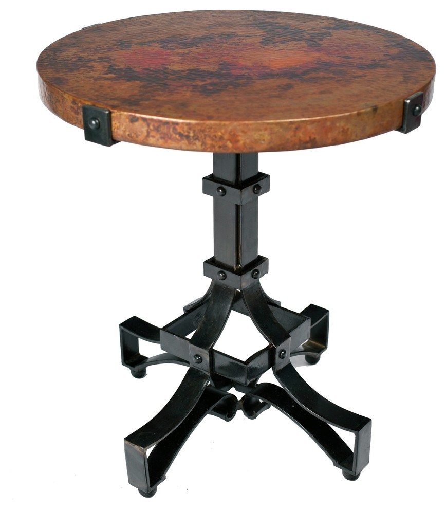 Iron Rivet Strap Accent Table with Hammered Copper Top by Prima