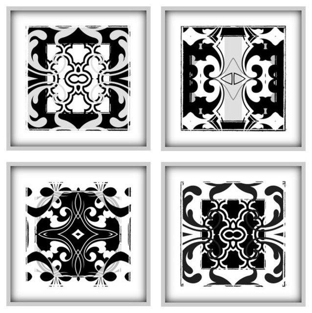 Abstract art prints set of 4 black and white Abstract art prints set of 4 black and white