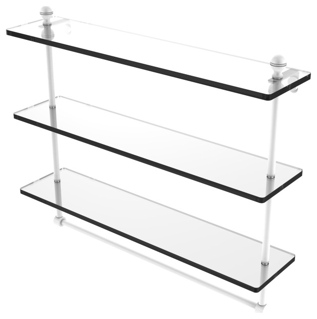 Mambo 22" Triple Tiered Glass Shelf with Towel Bar, Matte White