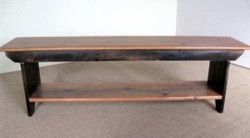 Barn Wood Plank Bench With Shelf