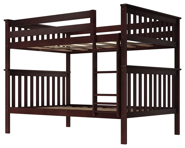 Full Over Full Bunk Bed, Pinewood Frame With Slat Headboard and Ladder