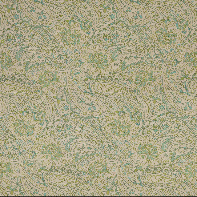 Green Blue and Beige Paisley Indoor Outdoor Marine Upholstery Fabric By The Yard French