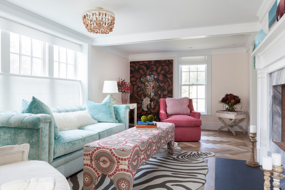 Inspiration for a beach style living room in New York.