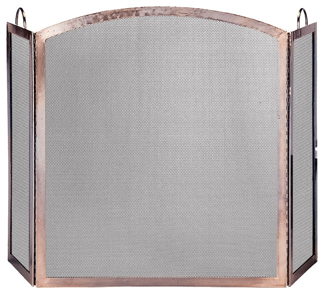 3 Panel Antique Copper Screen Transitional Fireplace Screens
