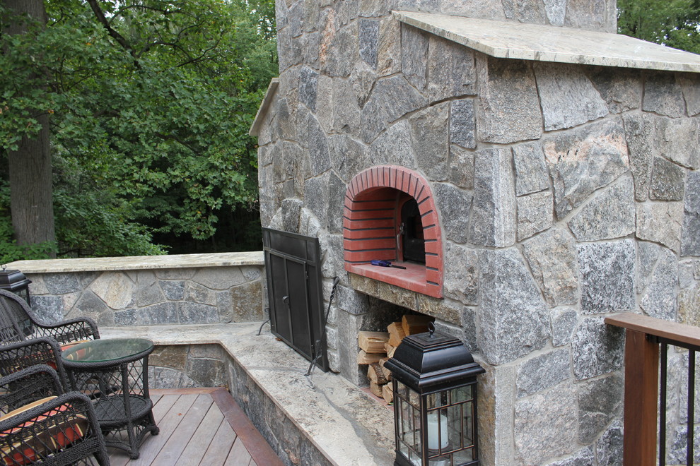 Deck - large transitional backyard deck idea in Bridgeport with a fire pit and no cover