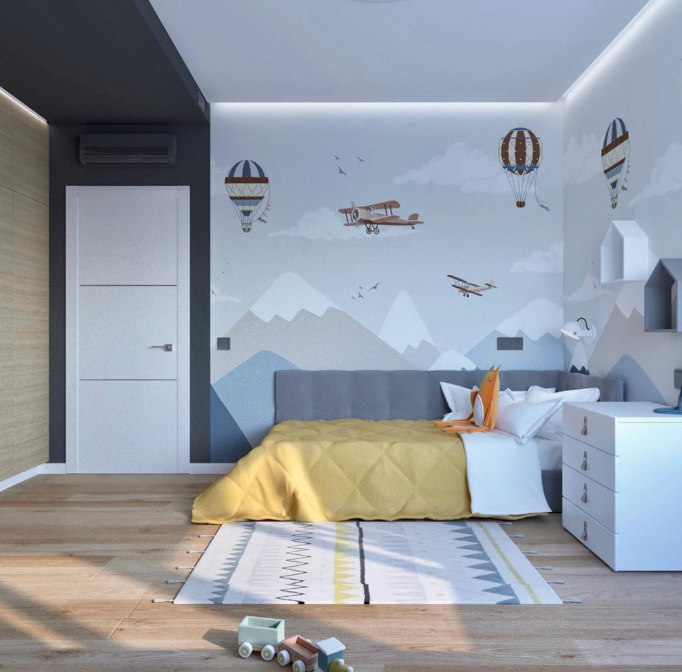 Детская с горами и самолетами на стенах от Alltowall - обои для рисования мелом