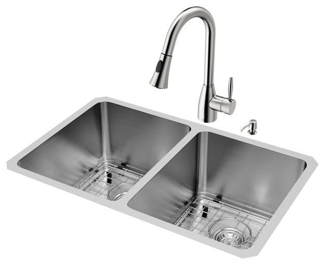 Vigo All In One 29 X18 Newhall Double Bowl Undermount Kitchen Sink Set