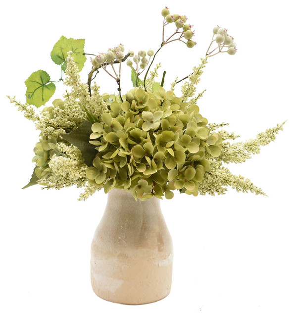 Hydrangeas and Heather in Cream Vase Farmhouse