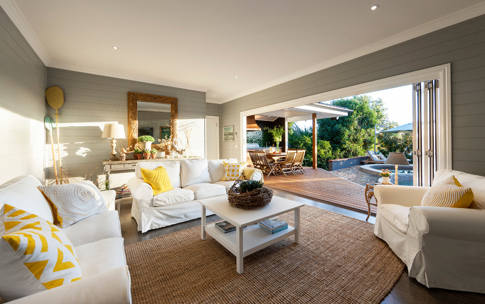 Photo of a beach style family room in Melbourne.