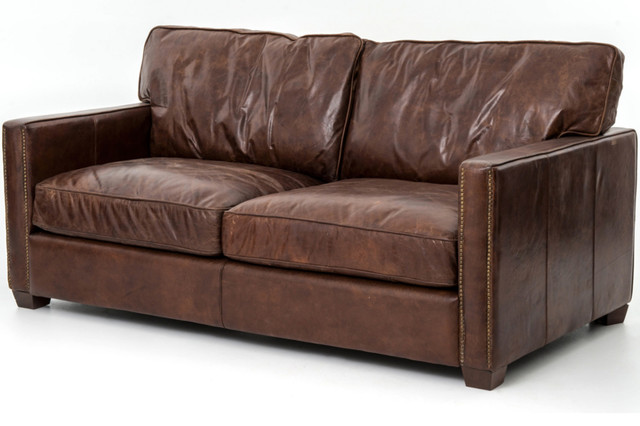 Levon Antique Brown Sofa Transitional, Vintage Brown Leather Sofa