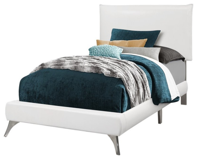 Monarch Contemporary Faux Leather Upholstered Twin Panel Bed in White -  Midcentury - Panel Beds - by Homesquare | Houzz