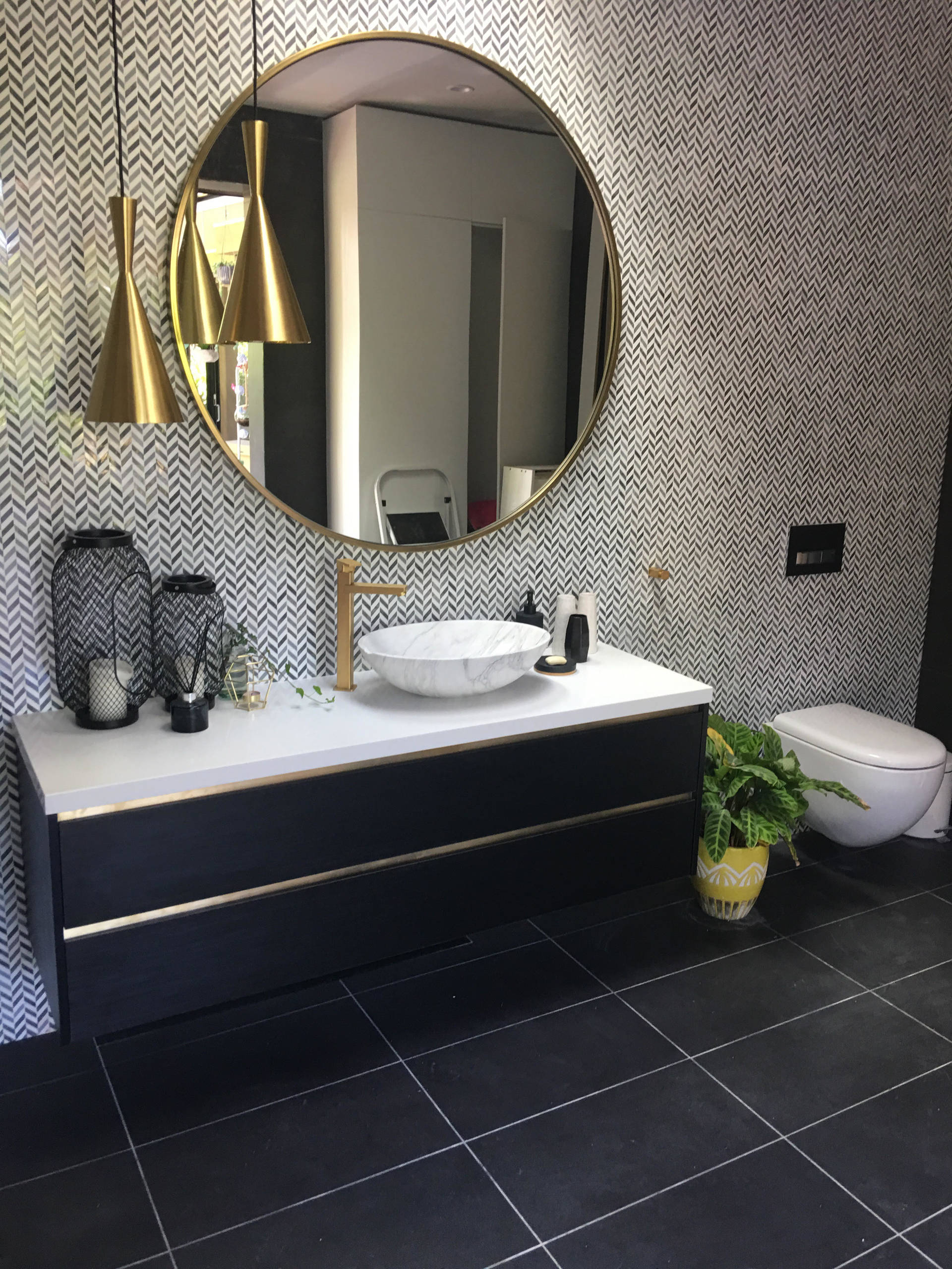 Brass and smoked oak vanity