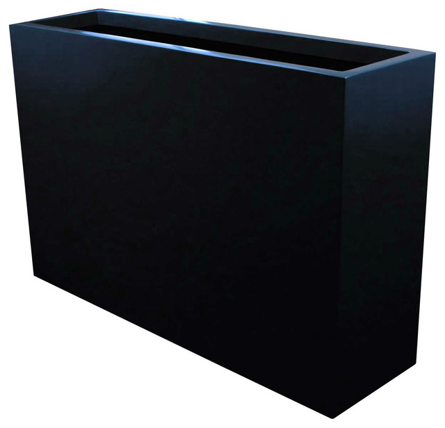 Amesbury Tall Narrow Fiberglass Planter Box, Matte Black Finish, 2'