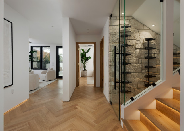 Entry Hall with Glass Staircase contemporary-wine-cellar