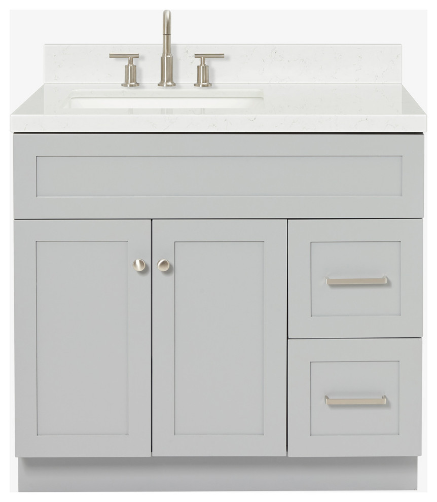 Ariel Hamlet 36" Single Left Rectangle Sink Bathroom Vanity, Carrara Quartz, Grey