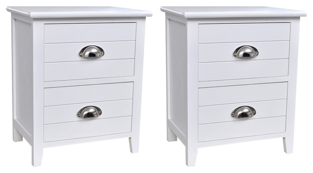 VidaXL Bedside Cabinets With 2 Drawers, White , Set of 2
