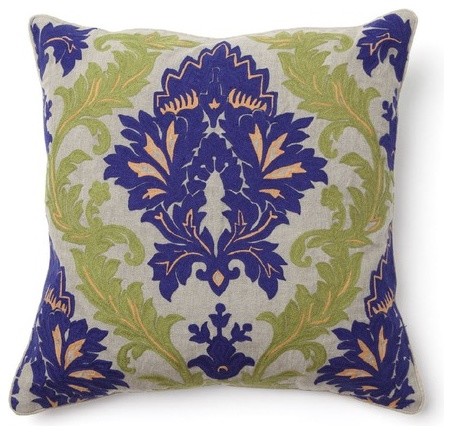 Full Bloom Amalfi Embroidered Pillow in Blue and Green