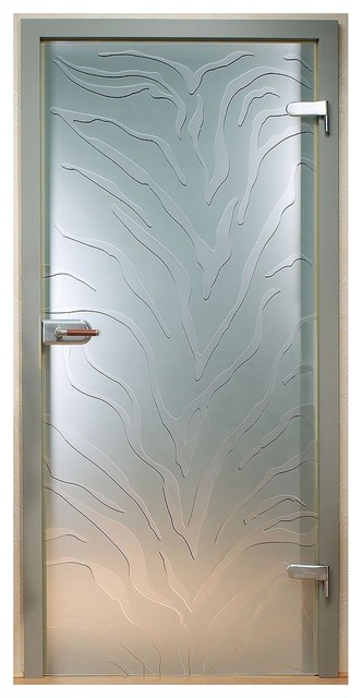 Hinged Glass Door Zebra Design 24 X80 Inches Right
