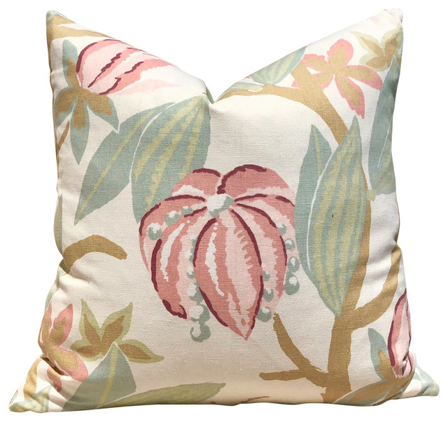 Thibaut Tropical Pillow Pink Aqua Green Lumbar Floral Pillow