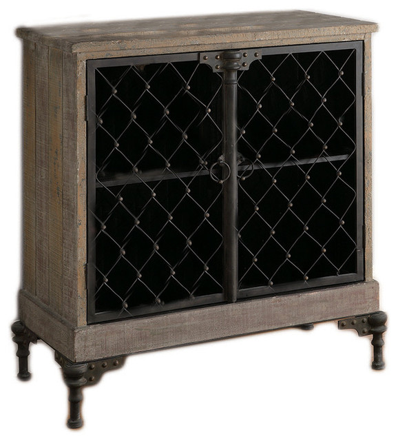 Crestview Orleans 2-Door Wood/Metal Cabinet In Distressed Metal CVFZR316