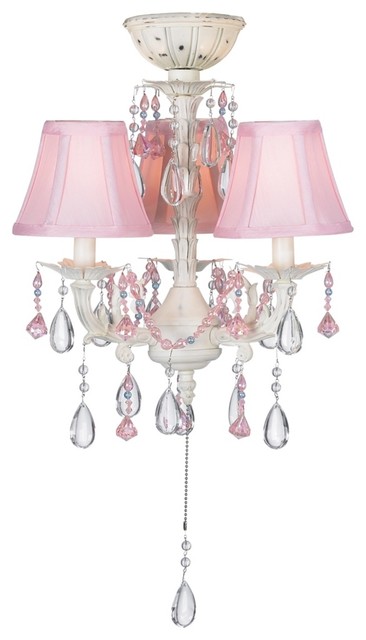 Country - Cottage Pretty-in-Pink Pull-Chain Ceiling Fan Light Kit