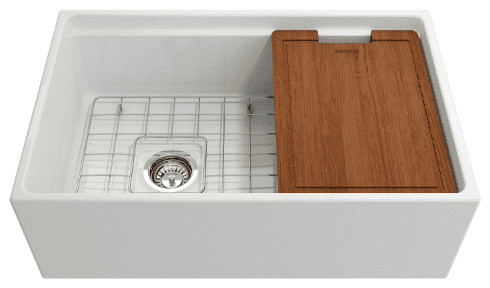 Bocchi Contempo 30 White Fireclay Farmhouse Sink Single Bowl Step Rim