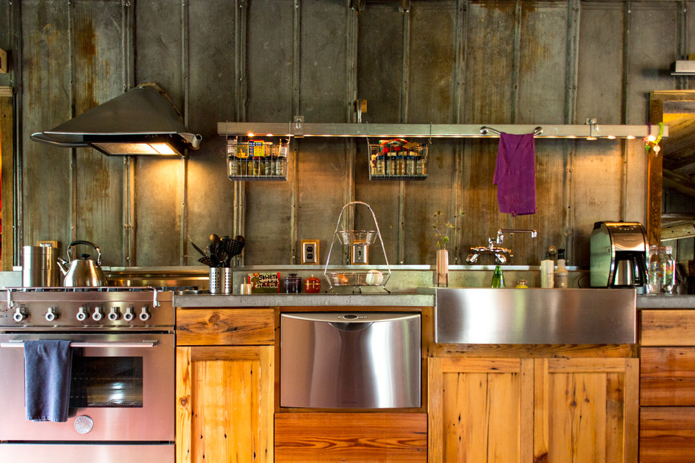 Example of a mountain style kitchen design in Denver