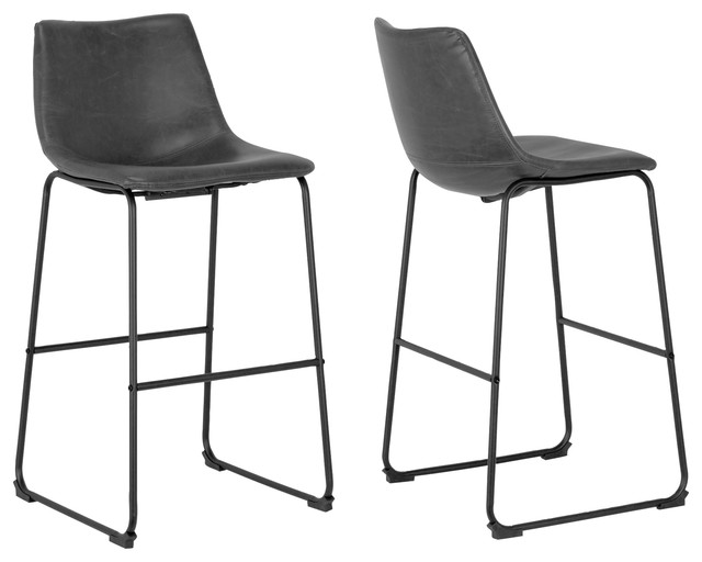 Adan Iron Frame Vintage Gray Faux Leather Bar Stools Set Of 2 Adan Iron Frame Vintage Gray Faux Leather Bar Stools Set Of 2