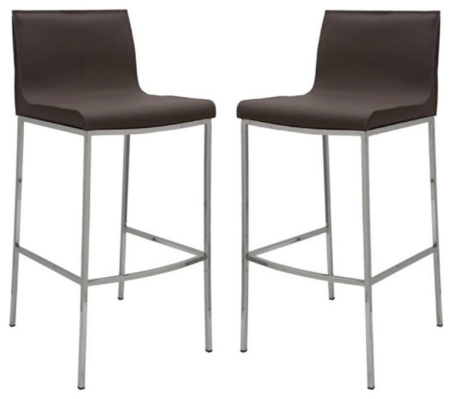 Home Square Colter 26" Leather Counter Stool in Mink and Silver Set