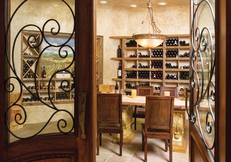 Mid-sized arts and crafts wine cellar in Tampa with concrete floors.