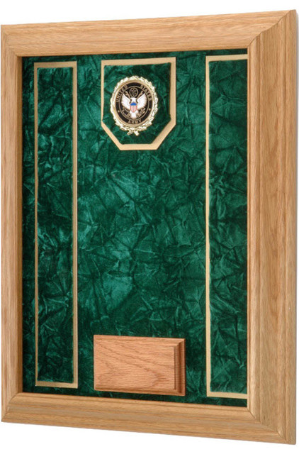 12" X 16" Solid Oak Military Medal Award Display Case With Strips, Army Emblem