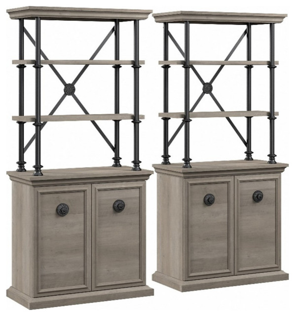 Coliseum Bookcase with Doors (Set of Two) in Driftwood Gray - Engineered Wood
