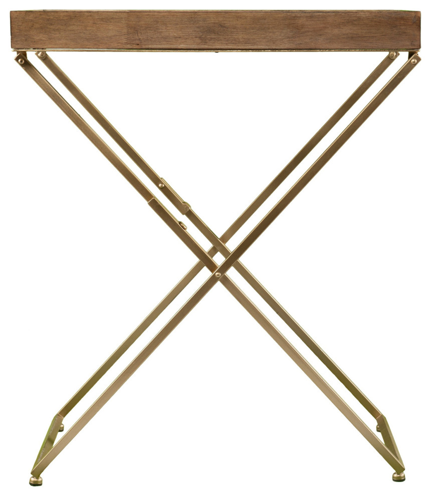 31" Natural Wood Solid Wood And Iron Rectangular End Table