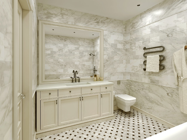 carrara marble tile white bathroom design ideas - modern