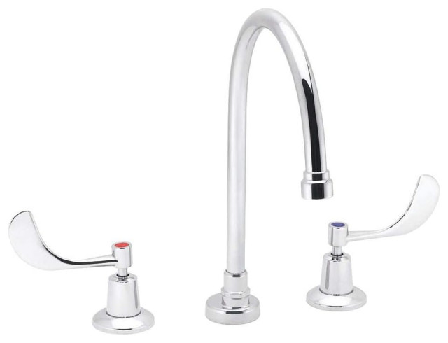 Widespread Bathroom Faucet, Arched Spout & Wrist Blade Handles, Polished Chrome