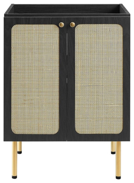Modway Chaucer 24" Wood & Rattan Bathroom Vanity Cabinet in Black ...