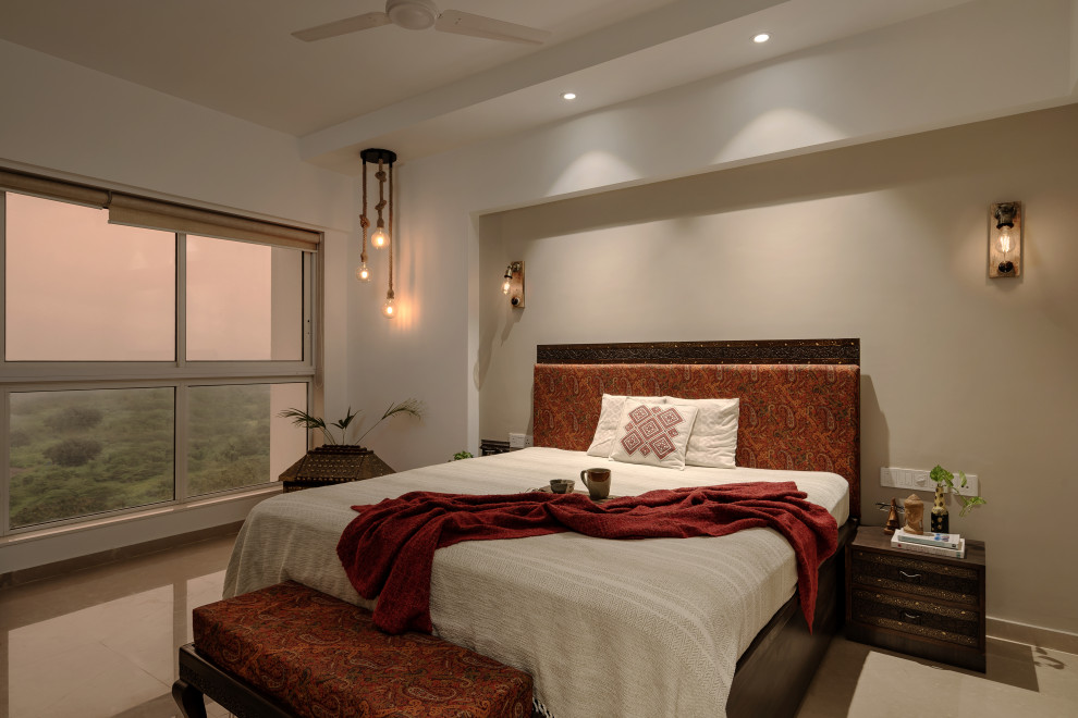 ムンバイにあるコンテンポラリースタイルのおしゃれな寝室のインテリア