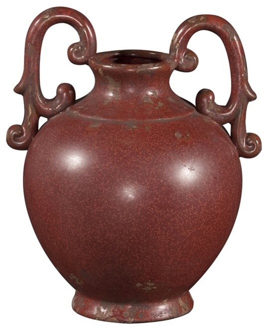 Howard Elliott Aged Red Glaze Ceramic Urn with Handles