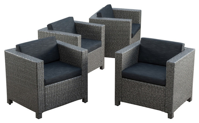 Gdf Studio Budva Outdoor Wicker Club Chairs With Cushions Set Of 4 Tropical Outdoor Lounge Chairs By Gdfstudio