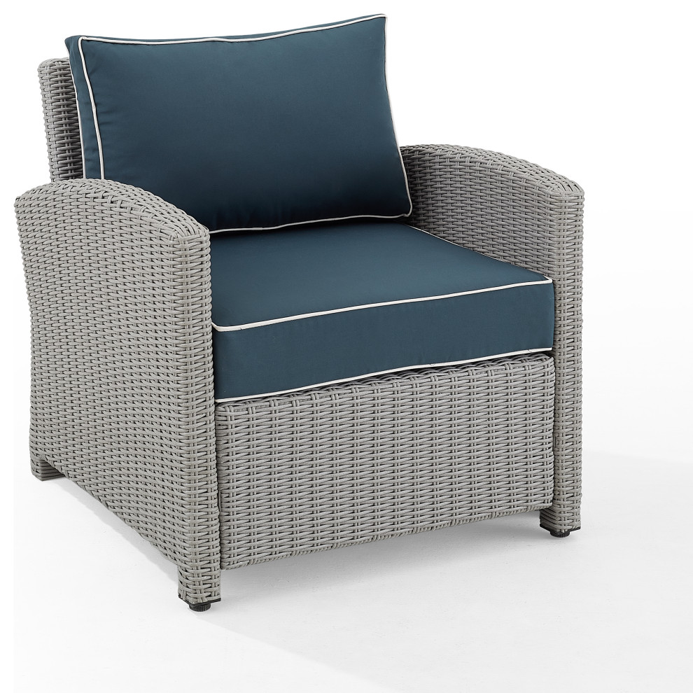 Bradenton Outdoor Wicker Armchair Navy/Gray Tropical Outdoor Lounge