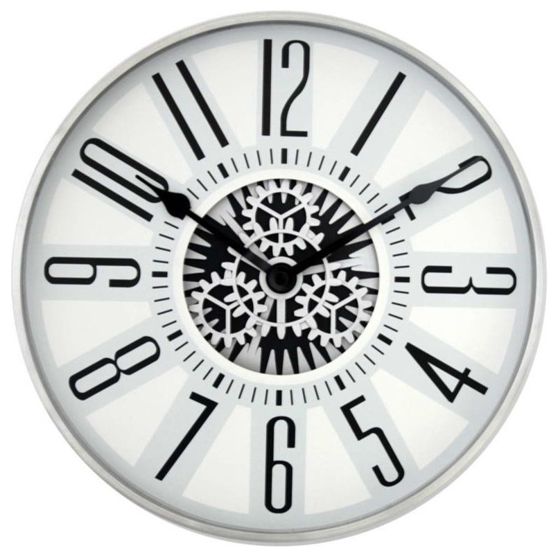11" Silvertone Stainless Steel Rotating Gear Wall Clock