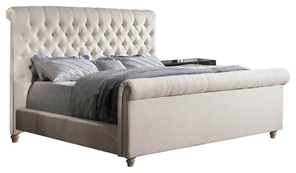 Mille Upholstered Tufted Bed Beige, Rhapsody King Tufted Bed