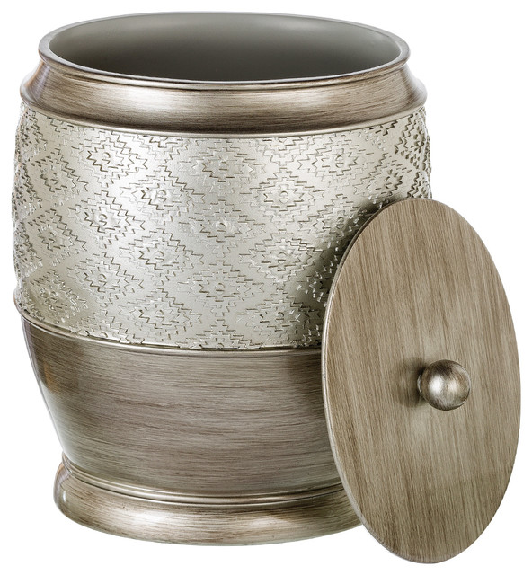 Dublin Bathroom Waste Basket With Lid, Brushed Silver - Southwestern ...