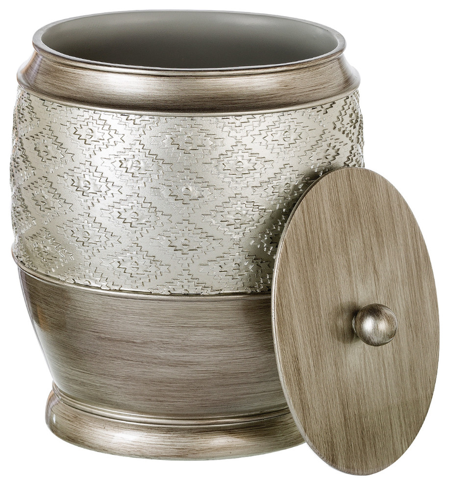 Dublin Bathroom Waste Basket With Lid, Brushed Silver Southwestern
